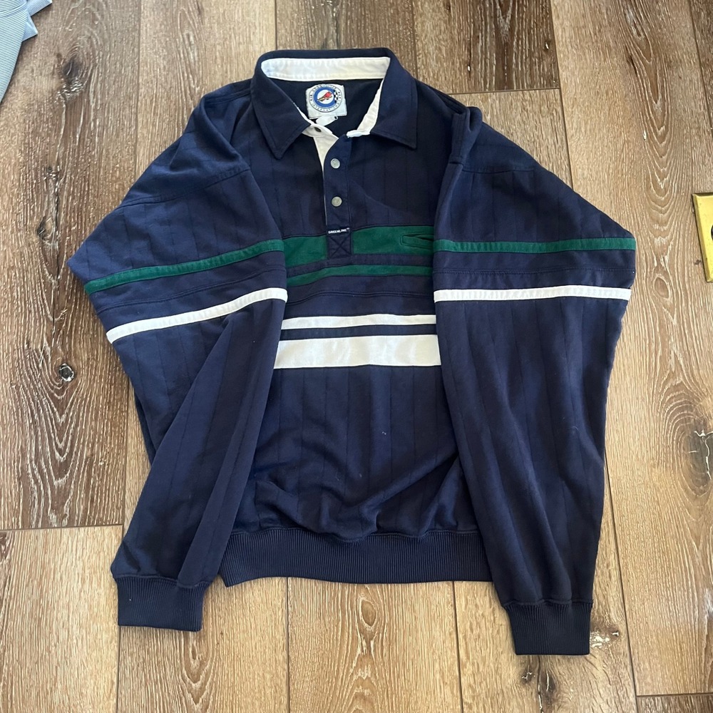 Greenline International Mens Striped Rugby Shirt XL Navy Blue Long Sleeve Ribbed - Picture 9 of 10